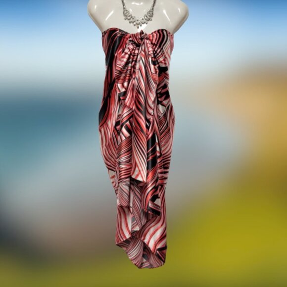 Red and Black Pareo Sarong Skirt Strapless Dress Beach Wedding - NEW - Picture 12 of 12